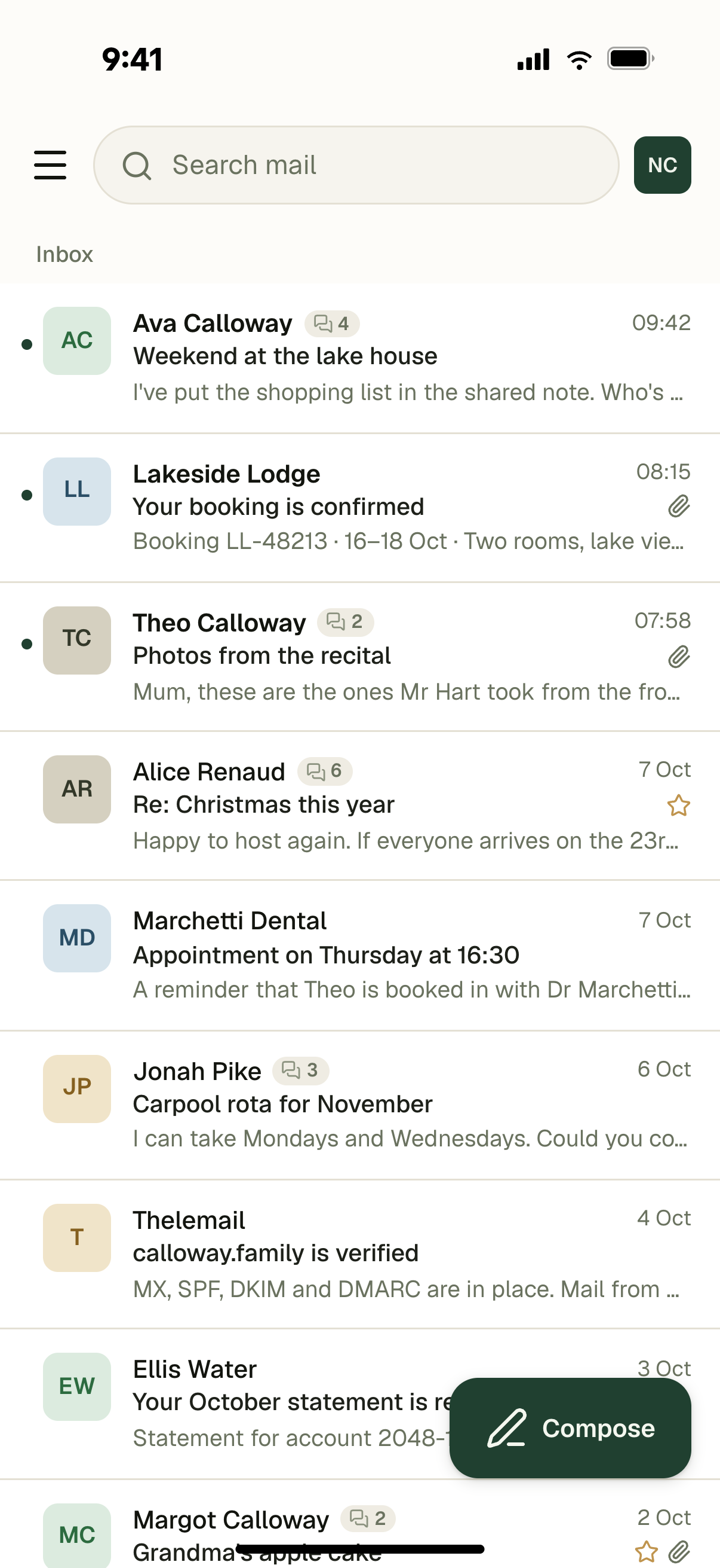 Thelemail-Posteingang in der mobilen App